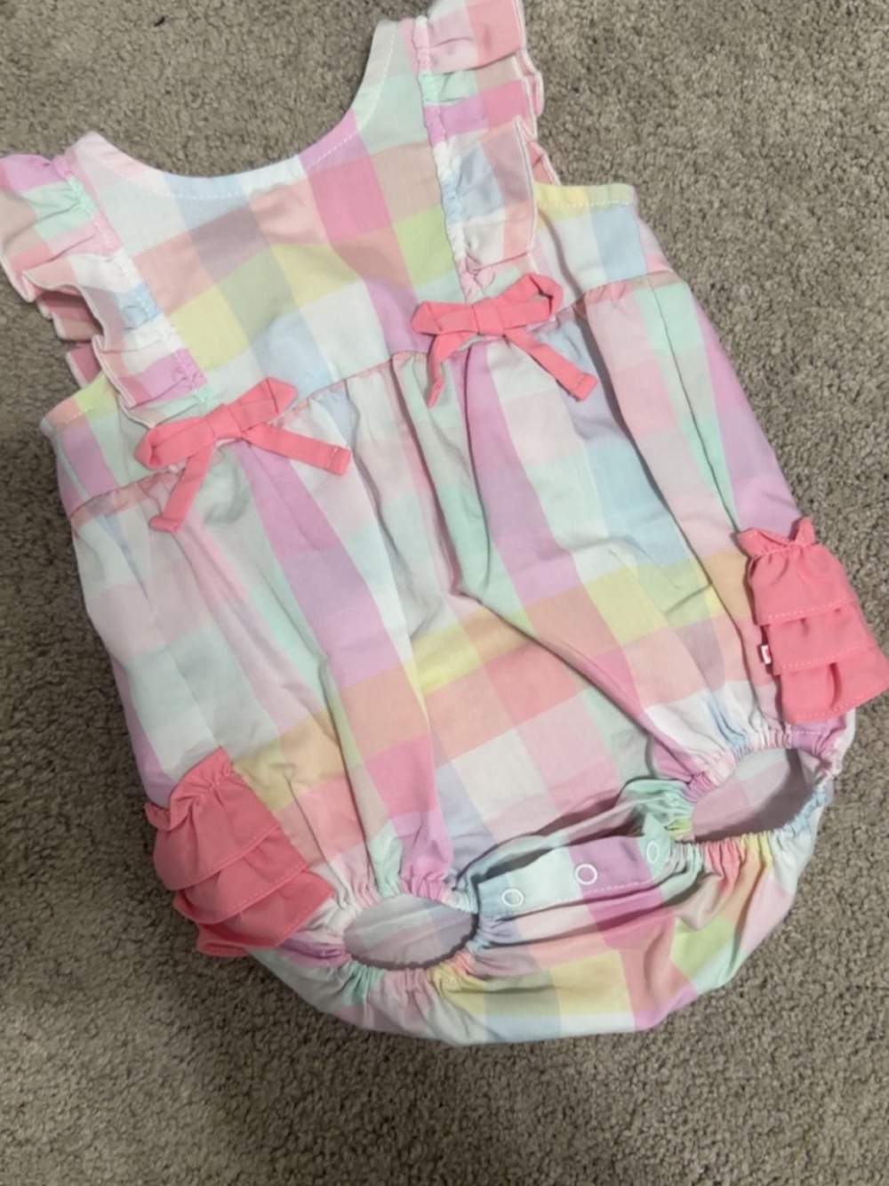 Ruffle Butts Pastel Plaid Ruffle Romper in Pink & Mint